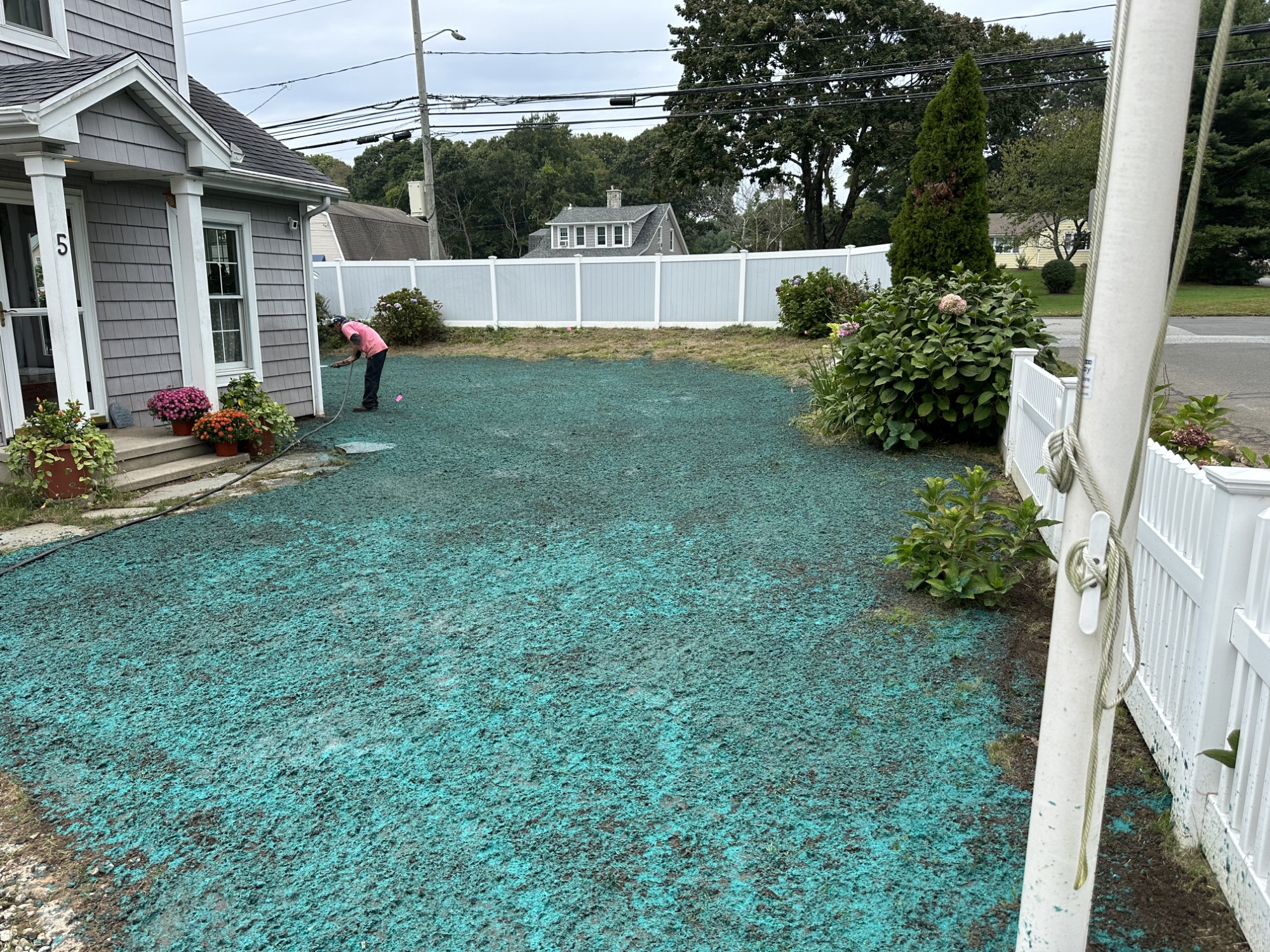 Hydroseeding a newly prepared residential lawn